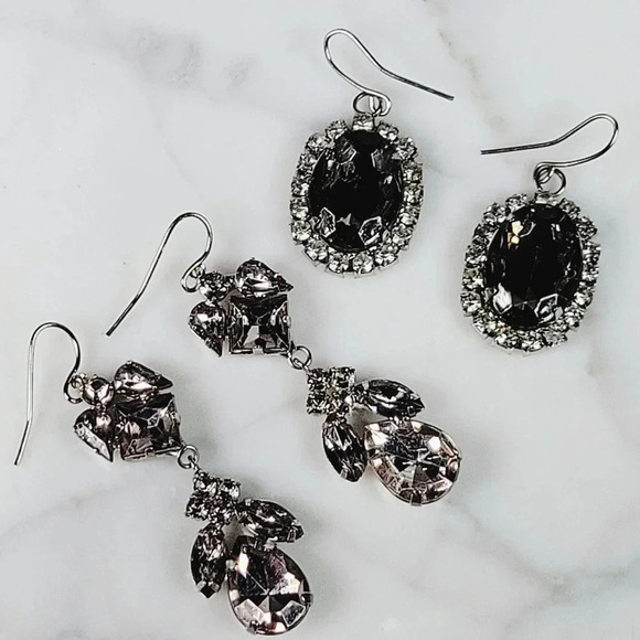 Gray Rhinestone Pierced Earrings 2 Pair Icy Sparkle French Wire Party Co… - Picture 6 of 8